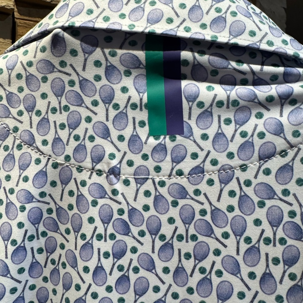 Rhoback Men's White Polo with Blue and Green Paisley Print - Picture 4 of 4